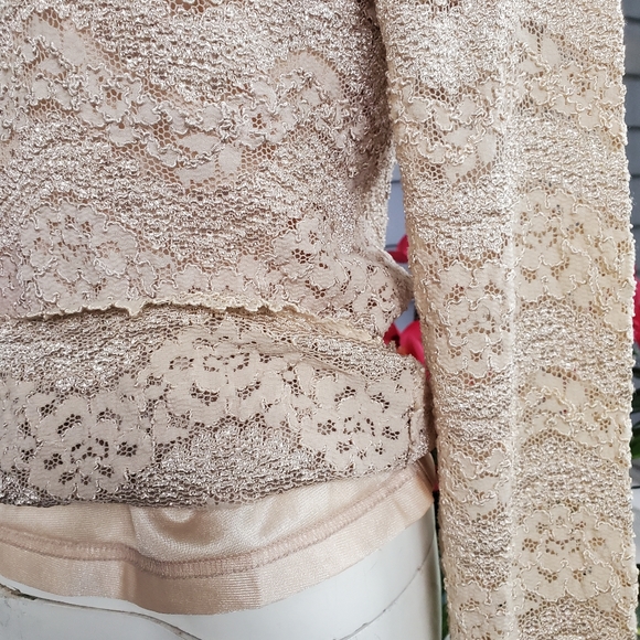 Vintage Harve Benard Beige Floral Abstract Lace Longsleeved Top - Picture 3 of 7